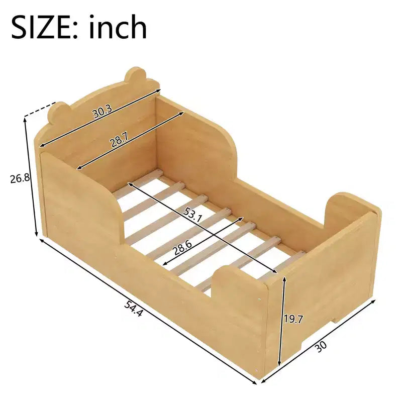 Okak-Bärenbett für Kinder von 3-6 Jahren, Kinderbettgestell mit Sicherheitsgitter, niedliches Kinderbett in Tierform
