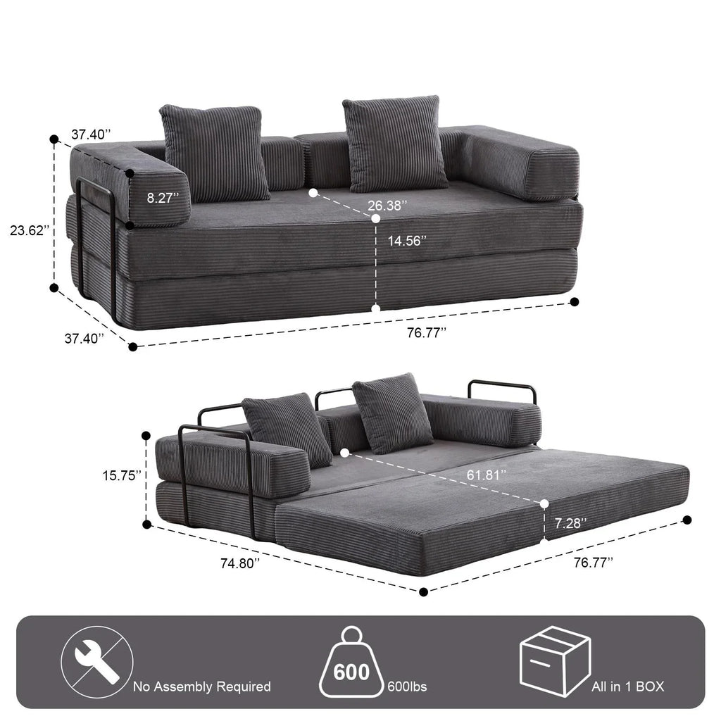 Verwandelbares Bodensofa-Bett mit Kissenlehne aus Chenille für Wohnzimmer und Schlafzimmer