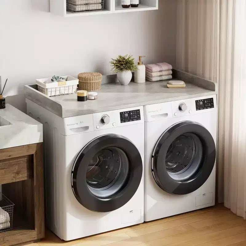 Wasmachine- en drogerblad, wasblad met opstaande rand en antislipmat voor wasmand, extra opbergruimte en een opgeruimde wasruimte