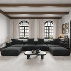 Großes modulares U-förmiges Ecksofa aus Cord mit 4 Sitzplätzen, 2 Hockern und 5 Kissen
