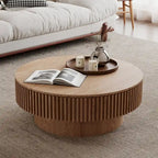 Table basse ronde moderne en bois massif plaqué, avec rangement
