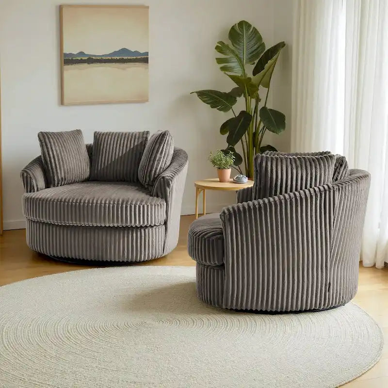 2er-Set übergroßer Cord-Sessel mit Drehfunktion, 43 W, und Kissen
