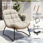 Fauteuils Papasan d’extérieur avec coussin en rotin PE, fauteuils confortables pour terrasse avec table d’appoint