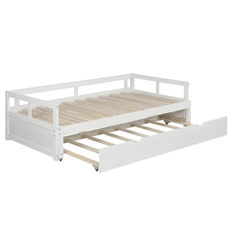 Uitschuifbaar ligbed met onderschuifbed, houten ligbed met onderschuifbed