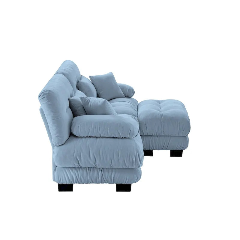 Narożna sofa dwuosobowa w kształcie litery L z tapicerką chenille i poduszkami lędźwiowymi