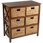 Commode de rangement eHemco à 3 niveaux avec côtés en X et 6 paniers tressés en jacinthe d’eau naturelle