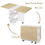 Folding Dining Table for Kitchen, Space Saving Dining Table, Extendable Kitchen Drop Leaf Table with 6 Wheels for Small Space