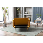 Poltrona letto da salotto in velluto con imbottitura capitonné e piedini color oro rosa