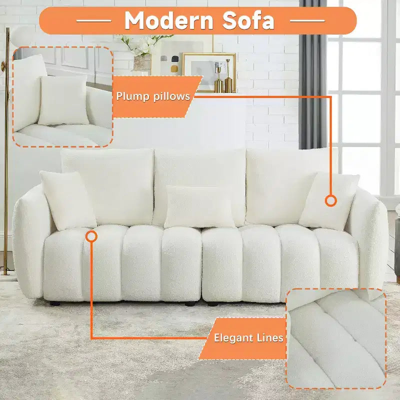 Nowoczesna 3-osobowa sofa GDFStudio Alanna 79.5 z tapicerką z tkaniny teddy i poduszkami
