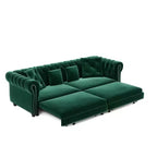 Whisen Schlafsofa aus Samt, 3-in-1, King Size, ausziehbar und umwandelbar, mit beweglichem Ottomanen, gestepptes Design