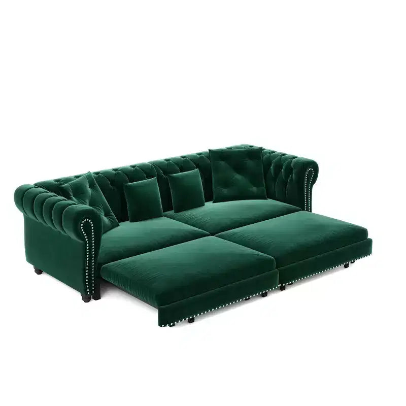 Whisen Schlafsofa aus Samt, 3-in-1, King Size, ausziehbar und umwandelbar, mit beweglichem Ottomanen, gestepptes Design