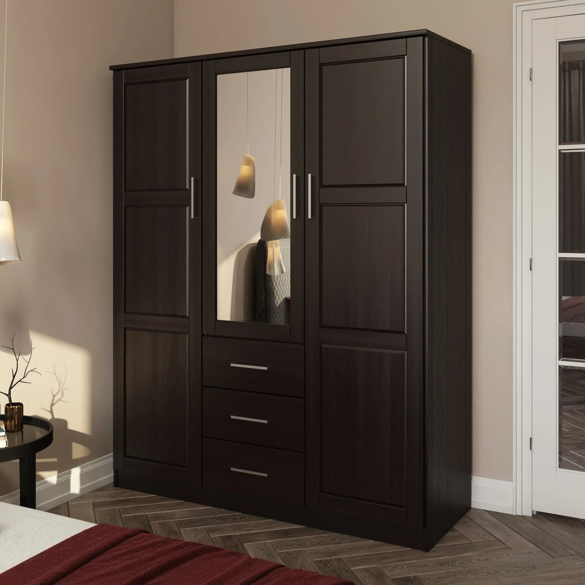 Palace Imports Cosmo Kleiderschrank mit 3 Türen aus 100 % Massivholz und Türen aus Massivholz oder mit Spiegel