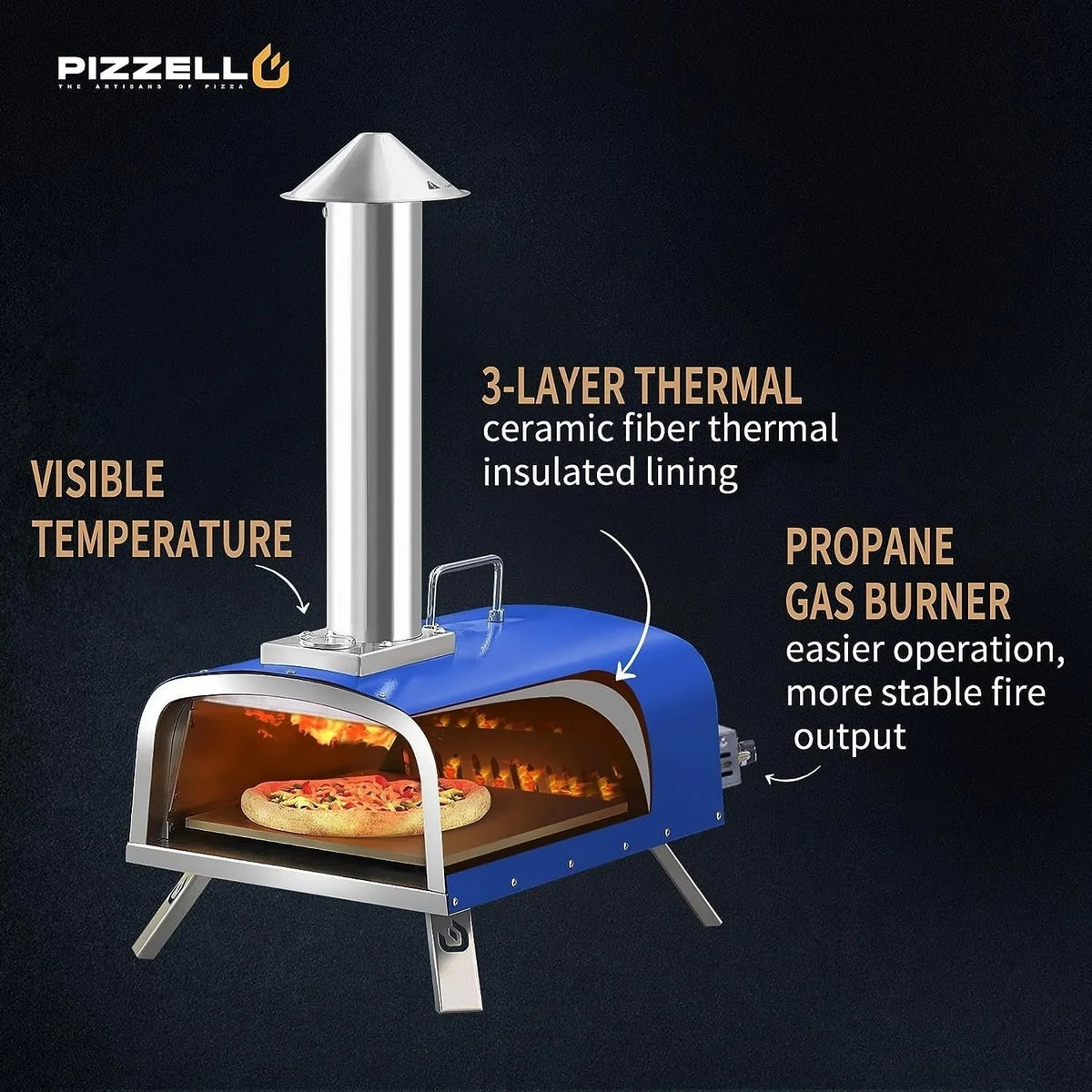 Multifuel-Pizzaofen für draußen, Pizzabäcker für Steinofenpizza mit Gasbrenner und Holzbox - 12 inch