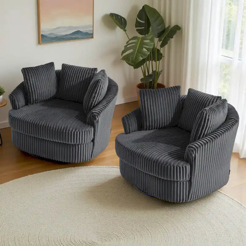 2er-Set übergroßer Cord-Sessel mit Drehfunktion, 43 W, und Kissen