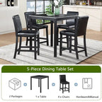 Moderne 5-delige eetset met vierkante tafel op aanrechthoogte en 4 gestoffeerde stoelen