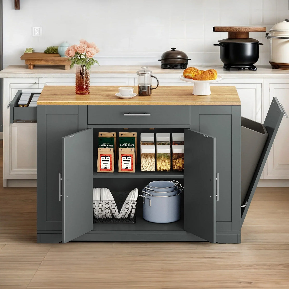 Meuble îlot de cuisine roulant Moasis de 53 pouces, avec rangements, portable et mobile