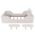 Whisen eenpersoonsbed met platform, gestoffeerd kinderbedframe voor op de vloer met konijnenkussen en afneembare zijhekken