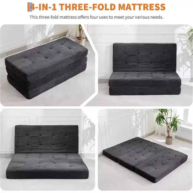 Divano letto in memory foam pieghevole in 3 parti, 39x75, materasso trapuntato da 6