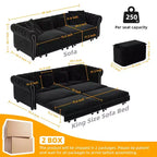 Whisen Schlafsofa aus Samt, 3-in-1, King Size, ausziehbar und umwandelbar, mit beweglichem Ottomanen, gestepptes Design