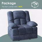 Blauwe extra grote relaxfauteuil met schommelfunctie en chenillebekleding