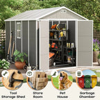 6 ft x 4 ft/6 ft x 8 ft/8 ft x 6 ft/8 ft x 10 ft All-Weather Resin Outdoor Plastic Storage Shed w/Floor, Spire Tool Shed