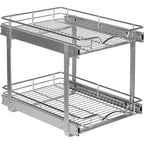 Ausziehbarer Schrankorganizer mit 2 Ebenen, robustes Metall, eingeschränkte lebenslange Garantie - rostbeständige Chromoberfläche
