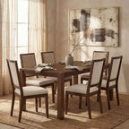 Moderne eetset - 80 tafel + 6 gestoffeerde stoelen, massief houten frame, tafelcapaciteit van 400 lbs, eenvoudig te monteren