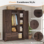 AMERLIFE 47-Zoll-Kleiderschrank im Landhausstil mit 3 Türen, 2 Schubladen, Kleiderstange und verstellbaren Einlegeböden, freistehender Kleiderschrank
