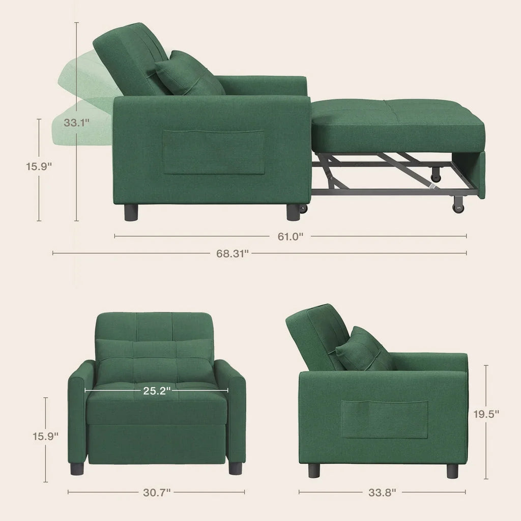 Sofá-cama ajustável 3 em 1, sofá-cadeirão extensível, cama dobrável convertível para sala de estar