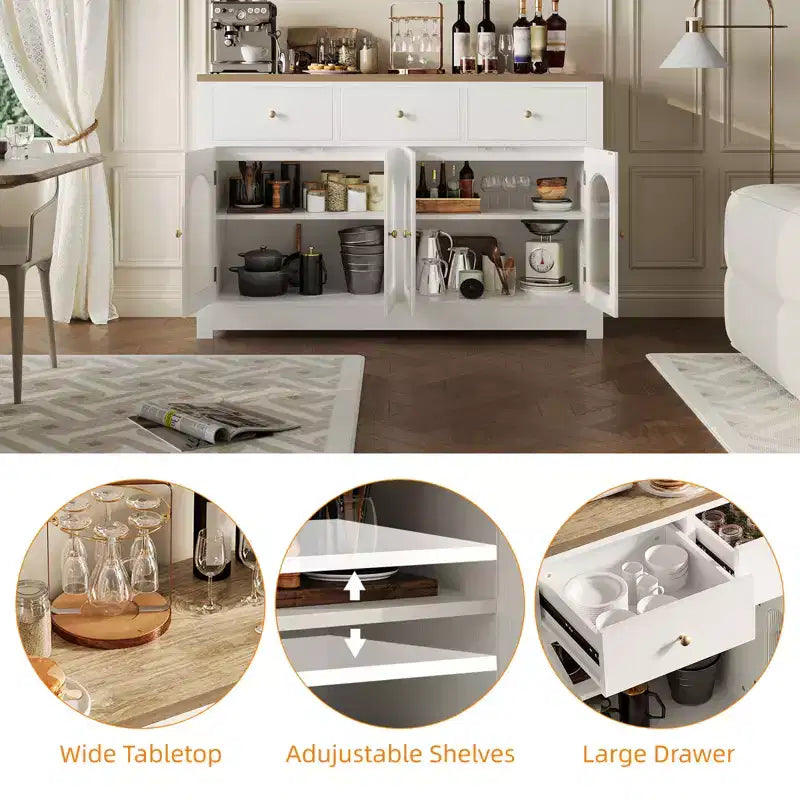 Credenza contenitore stretta da 55 pollici con 3 cassetti e 4 ante per cucina, sala da pranzo e soggiorno