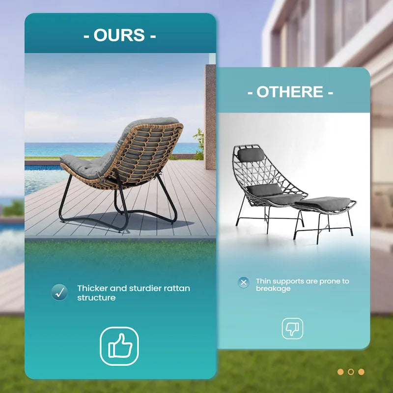 Fauteuils Papasan d’extérieur avec coussin en rotin PE, fauteuils confortables pour terrasse avec table d’appoint