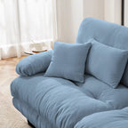 Narożna sofa dwuosobowa w kształcie litery L z tapicerką chenille i poduszkami lędźwiowymi