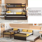 Gymax Etagenbett mit Einzelbett oben und Doppelbett unten, mit ausziehbarem Einzelbett, umbaubare Plattform
