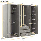 Guarda-roupa de madeira com 6 portas e gavetas para quarto