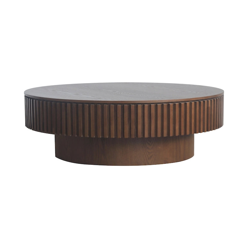 Table basse ronde moderne en bois massif plaqué, avec rangement