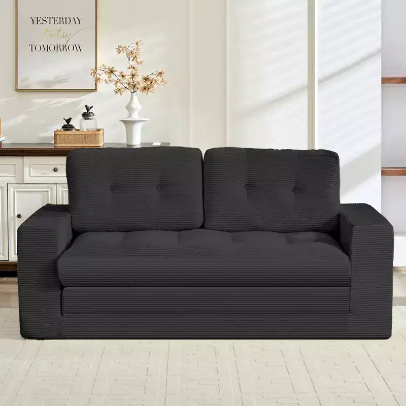Rozkładana sofa-futon Mjkone 2 w 1 o szerokości 71', tapicerowana tkaniną sztruksową, z pikowanymi guzikami, dwuosobowa sofa z funkcją spania, oszczędzająca miejsce