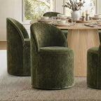 Conjunto de jantar moderno para 6 pessoas, mesa redonda com pé central, cadeiras giratórias tipo barril com rodas, chenille texturizado - Panipeachy