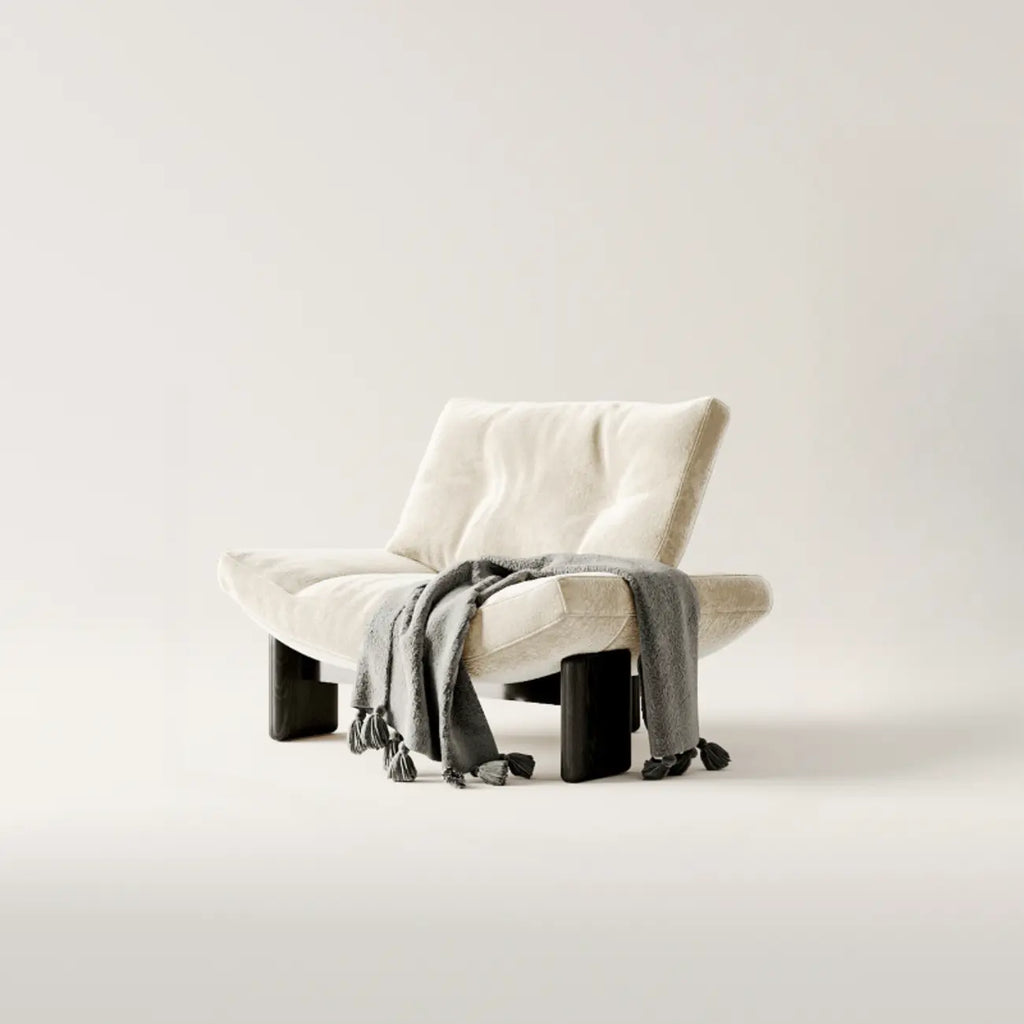 Fauteuil d'appoint contemporain noir en chenille capitonnée sans accoudoirs