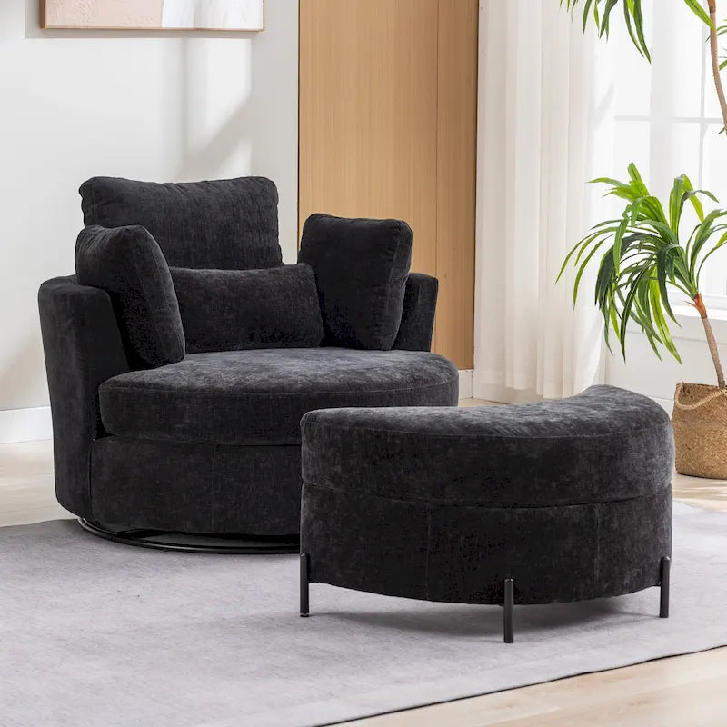 Gestoffeerde draaibare fauteuil van 42.3W met 4 kussens en halvemaanvormige opbergpoef