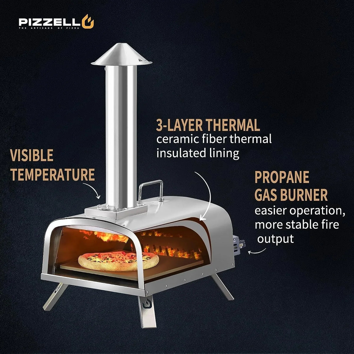 Multifuel-Pizzaofen für draußen, Pizzabäcker für Steinofenpizza mit Gasbrenner und Holzbox - 12 inch