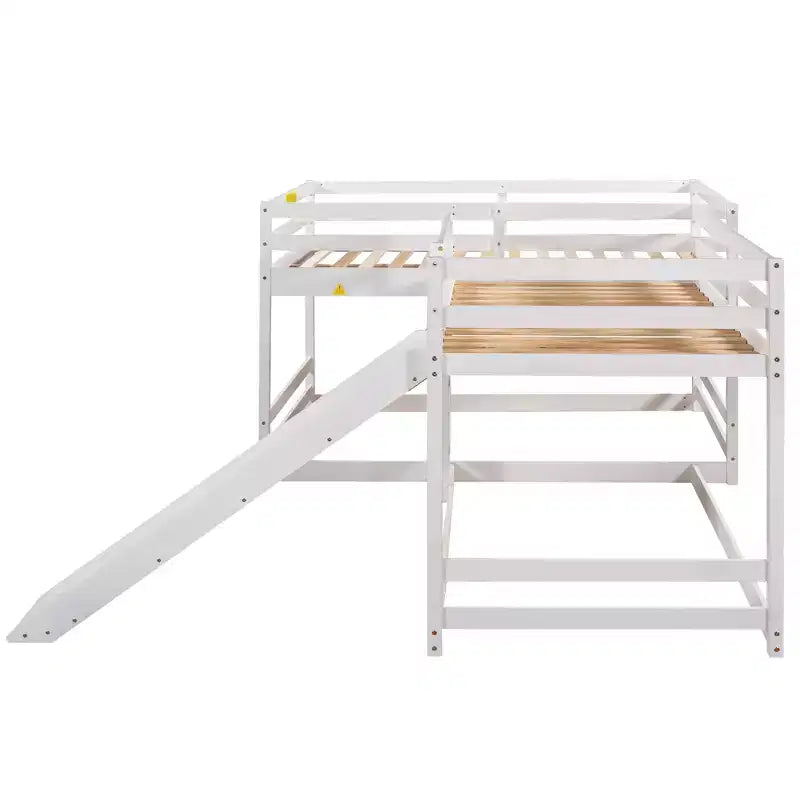 L-förmiges Etagenbett für 4 Kinder, Vierer-Etagenbett mit Rutsche und Bettgestell aus Holz in Full- und Twin-Size für Schlafzimmer und Wohnheim
