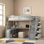 Twin Size Loft Bed with 7 Drawers, 2 Shelves, Cabinet and Desk for Kids and Teens