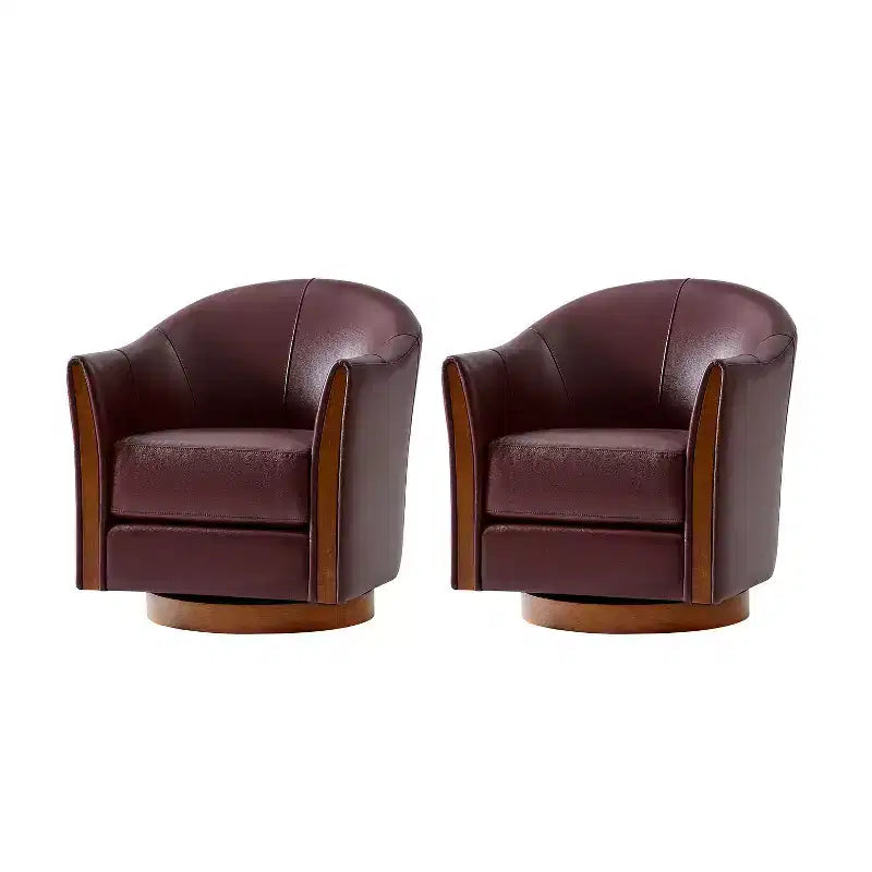 Pocono Übergangs-Stil-Drehfasssessel aus echtem Leder mit Massivholzgestell, 2er-Set, Artful Living Design
