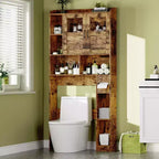Over The Toilet Storage Cabinet - 67.4 H Farmhouse Bathroom Organizers and Storage with Adjustable Shelf and Glass Door for Bathroom, Laundry
