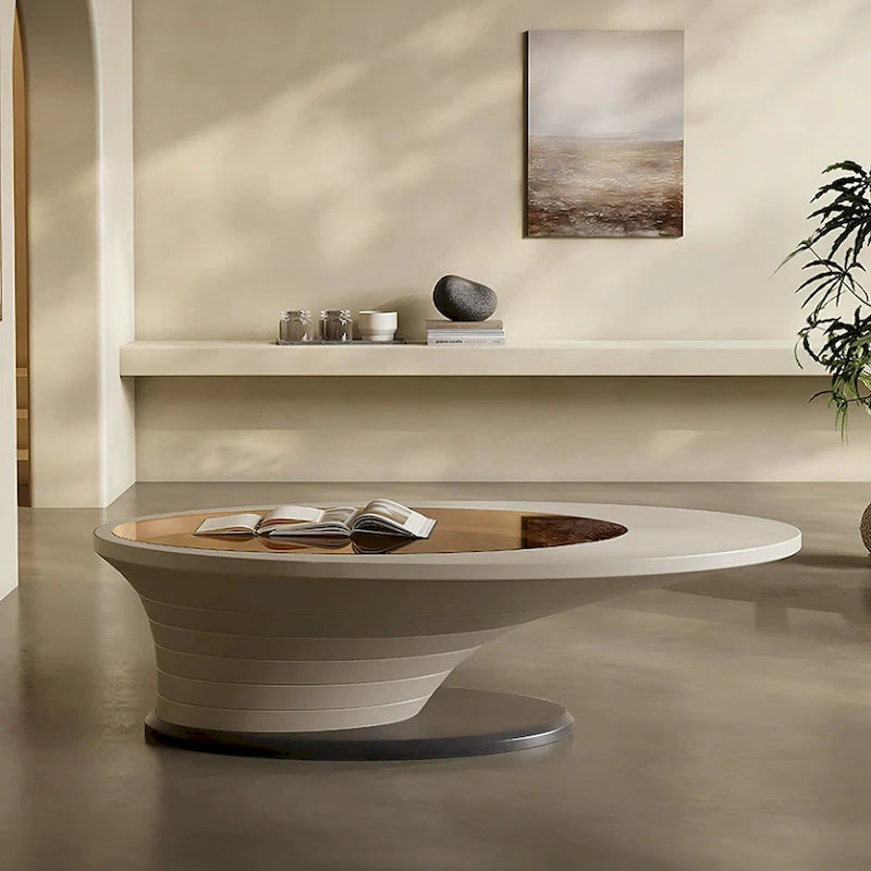 Ovaler Couchtisch mit Glasplatte, moderne, minimalistische Light-Luxury-Optik, graues Gestell, 51 in. - L 51.18'W 25.59'H 14.37'