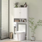 HOMCOM Toilettenregal mit Schrank, moderner Badezimmer-Organizer über der Toilette mit 2 Türen, Toilettenpapierhalter, freistehend und platzsparend