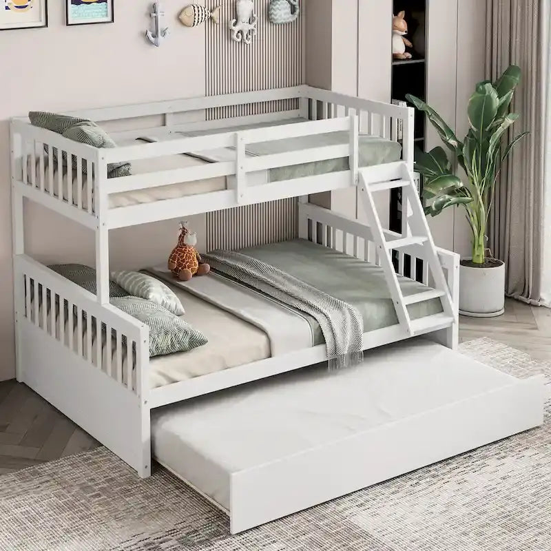 Gymax Etagenbett mit Einzelbett oben und Doppelbett unten, mit ausziehbarem Einzelbett, umbaubare Plattform