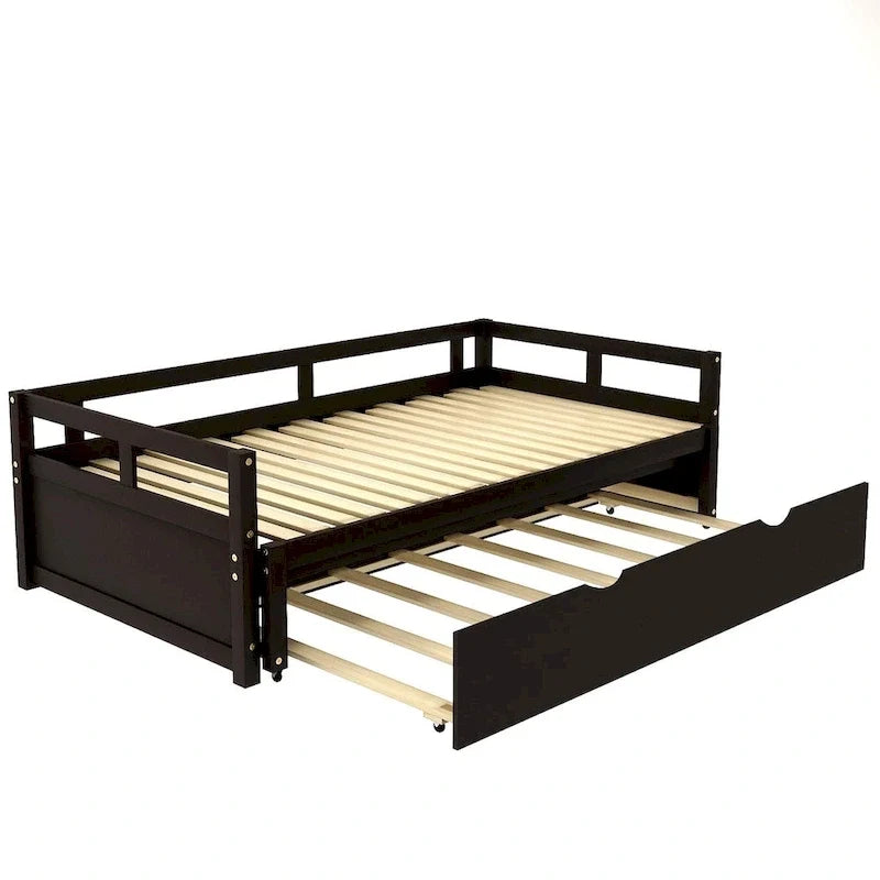Uitschuifbaar ligbed met onderschuifbed, houten ligbed met onderschuifbed