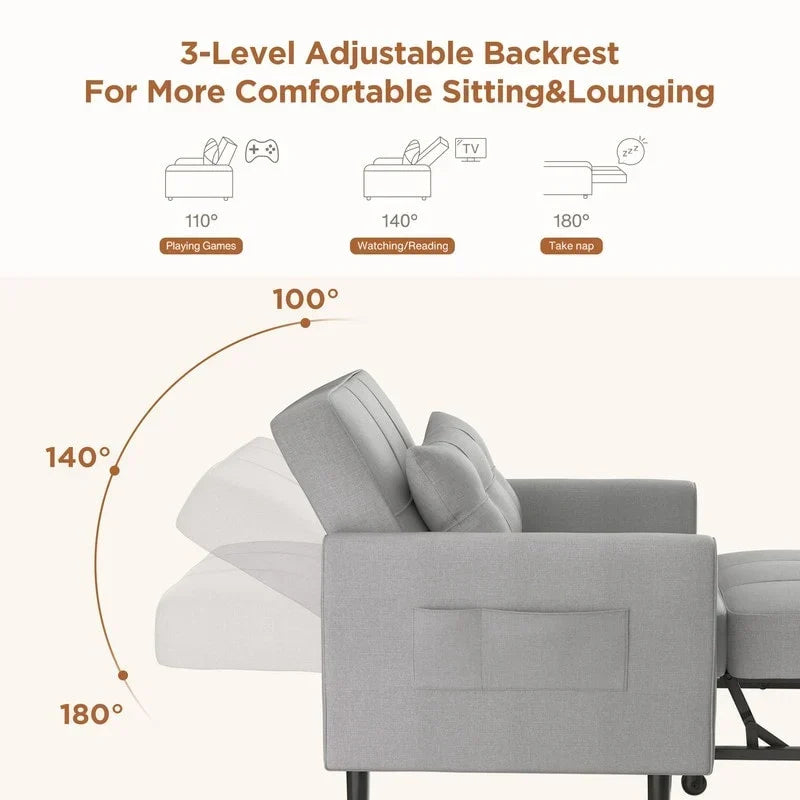 Sofá-cama ajustável 3 em 1, sofá-cadeirão extensível, cama dobrável convertível para sala de estar