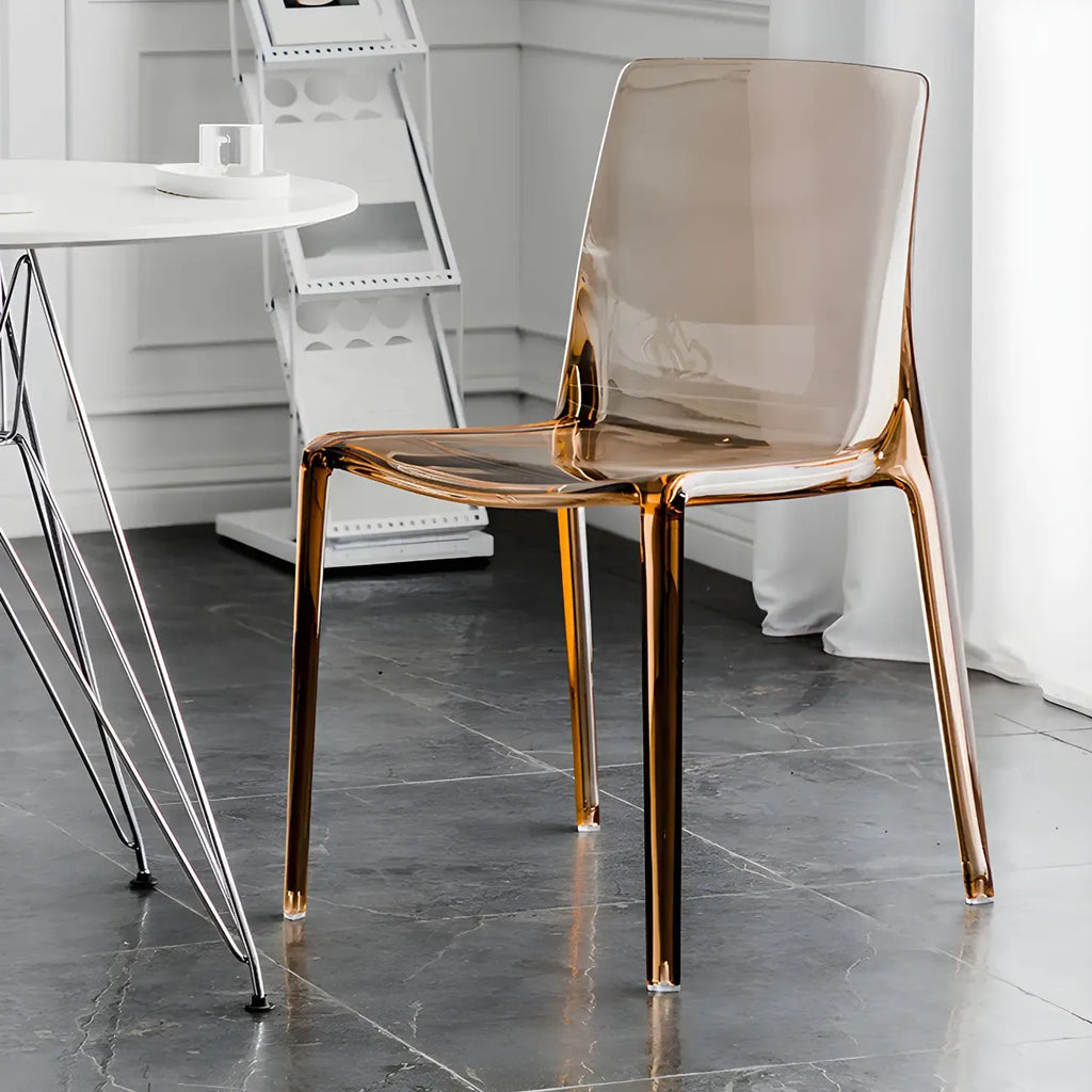 Chaise de salle à manger ambre en acrylique, sans accoudoirs et à dossier bas
